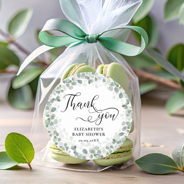 Greenery Eucalyptus Baby Shower Runder Aufkleber (Von Creator hochgeladen)