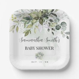 Greenery Eucalyptus Baby Shower Square Pappteller