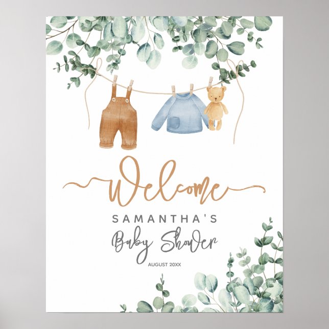 Greenery eucalyptus Bearly wait Baby Shower Welcom Poster (Vorne)