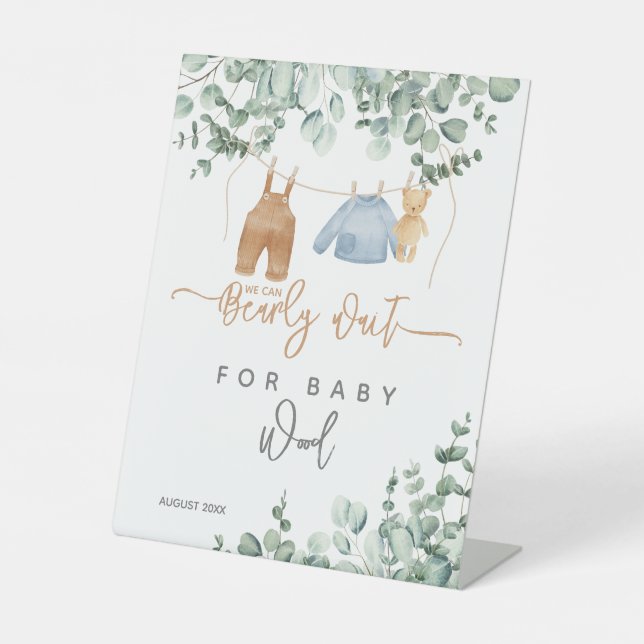 Greenery eucalyptus Bearly wait Baby Shower Welcom Sockelschild (Vorderseite)