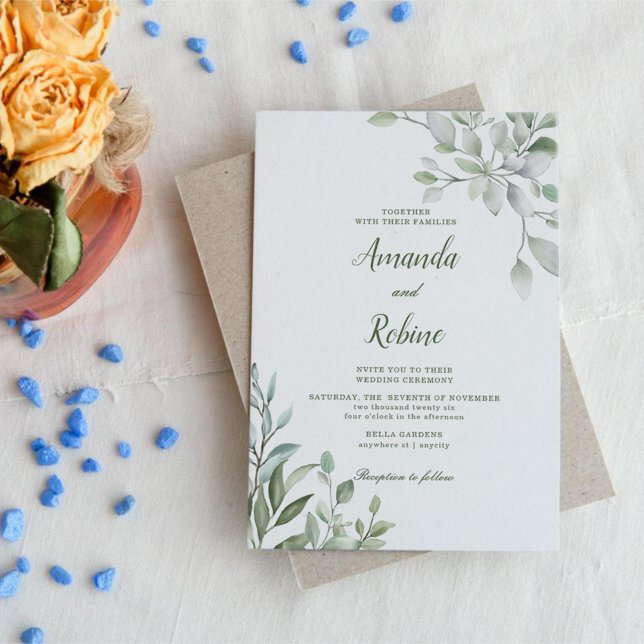 Greenery Eucalyptus Blätter Elegante Wedding Einladung (Von Creator hochgeladen)