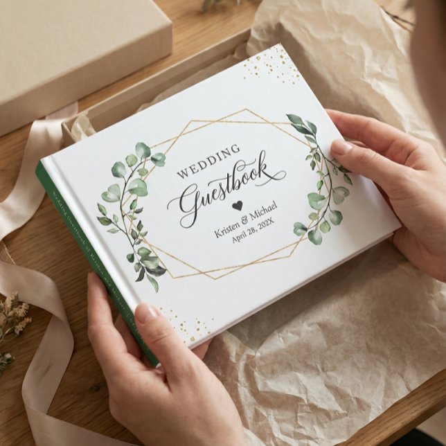 Greenery Eucalyptus Blätter Gold Geometric Wedding Gästebuch (Von Creator hochgeladen)