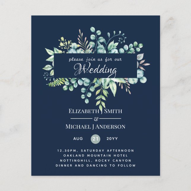Greenery Eucalyptus Blätter Navy Blue Sage Wedding (Vorderseite)
