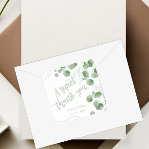 Greenery Eucalyptus Blätter Wedding Vielen Dank Quadratischer Aufkleber