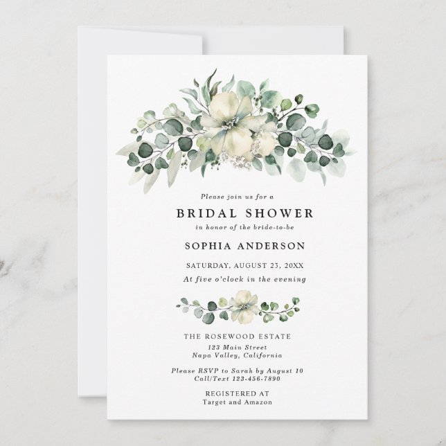 Greenery Eucalyptus Bridal Shower Einladung (Vorderseite)