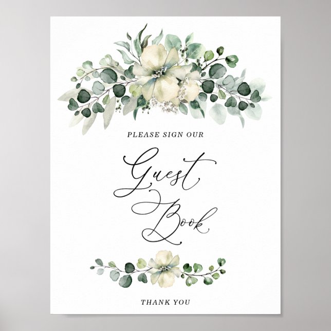  Greenery Eucalyptus Bridal Shower Guest Book Poster (Vorne)