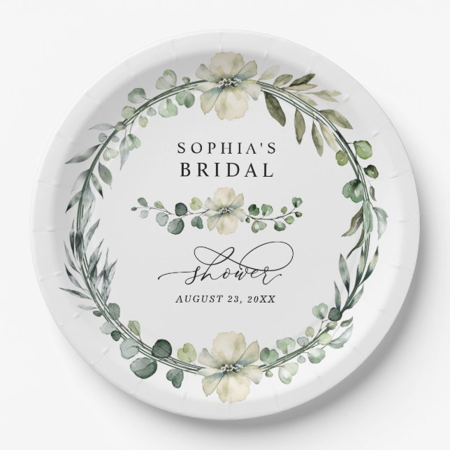 Greenery Eucalyptus Bridal Shower Pappteller (Vorderseite)