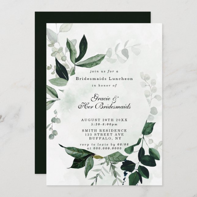 Greenery Eucalyptus Bridesmaids Luncheon Invites (Vorne/Hinten)