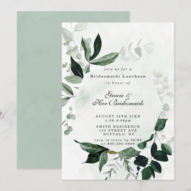 Greenery Eucalyptus Bridesmaids Luncheon Invites (Vorne/Hinten)