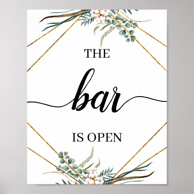 Greenery Eucalyptus Calligraphy Wedding Bar Sign Poster (Vorne)