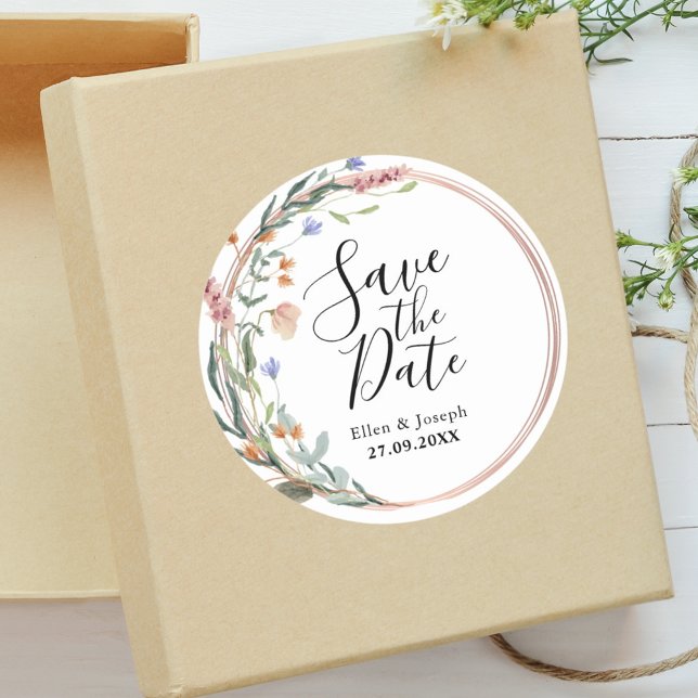Greenery Eucalyptus Custom Wedding Save the Date Runder Aufkleber (Von Creator hochgeladen)