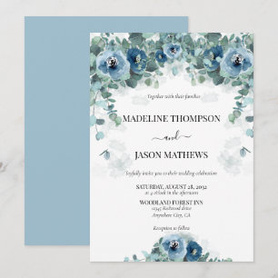 Greenery Eucalyptus Dusty blue Floral 2 Wedding Einladung
