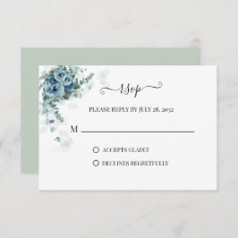 Greenery Eucalyptus Dusty Blue Floral Wedding RSVP Karte