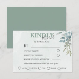 Greenery Eucalyptus Dusty Blue Wedding RSVP Karte