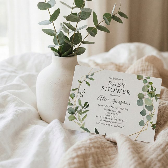 Greenery Eucalyptus Elegant Botanical Baby Shower Einladungspostkarte (Von Creator hochgeladen)