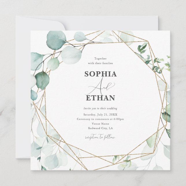 Greenery Eucalyptus Elegant Calligraphy Wedding Einladung (Vorderseite)