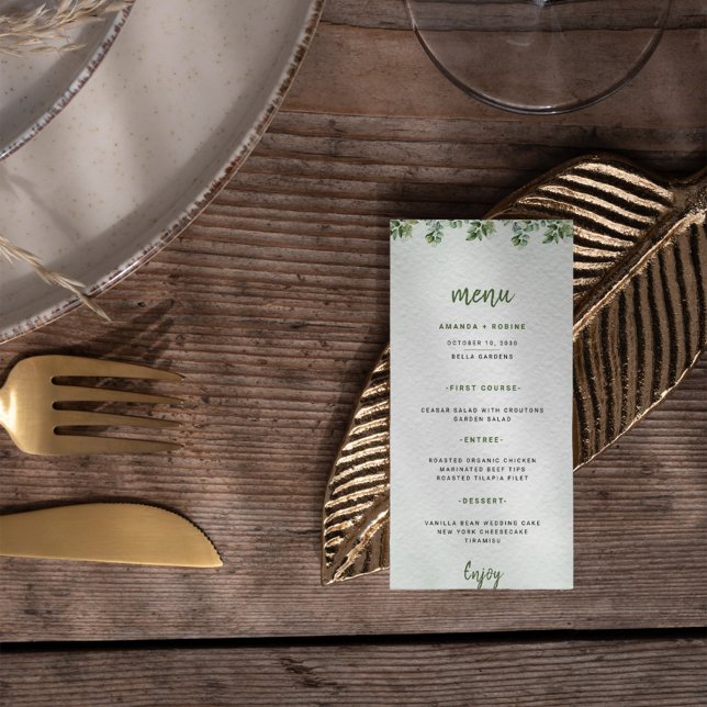 Greenery Eucalyptus Elegant Leaf Wedding Menu Menükarte (Von Creator hochgeladen)