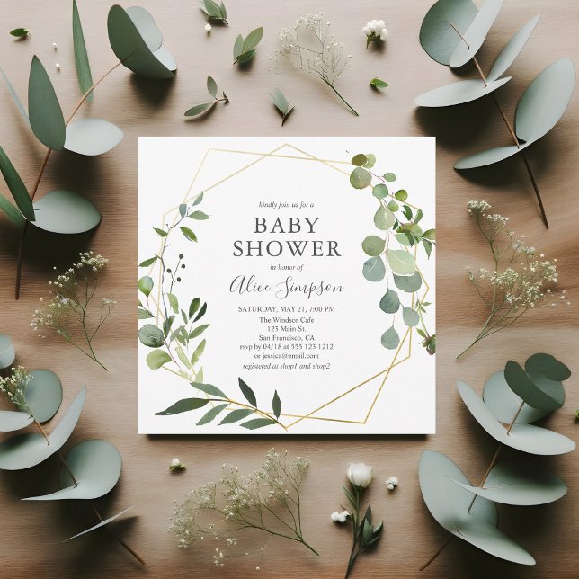 Greenery Eucalyptus Elegant Script Baby Shower Einladung (Von Creator hochgeladen)