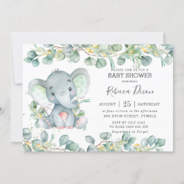 Greenery Eucalyptus Elephant Baby Shower Neutral Einladung