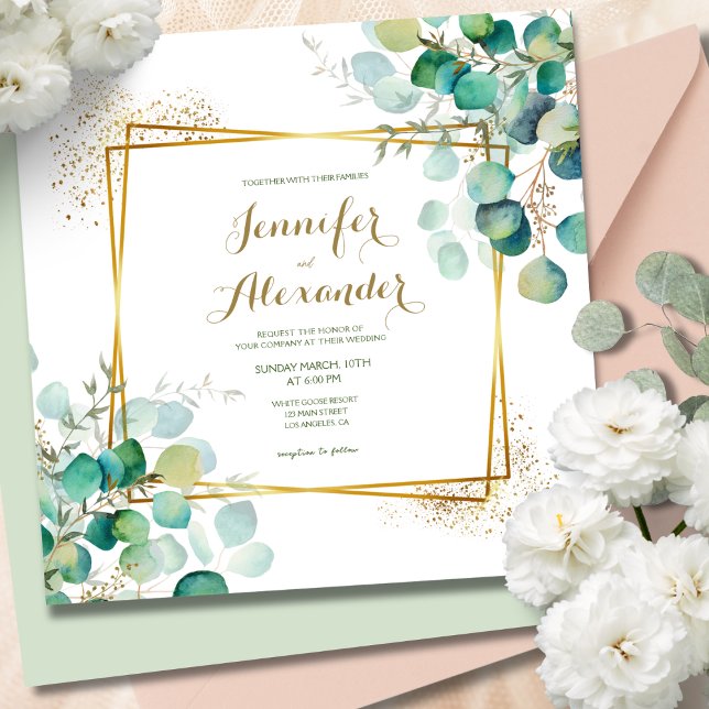 Greenery Eucalyptus Emerald Green Square Wedding Einladung (Von Creator hochgeladen)