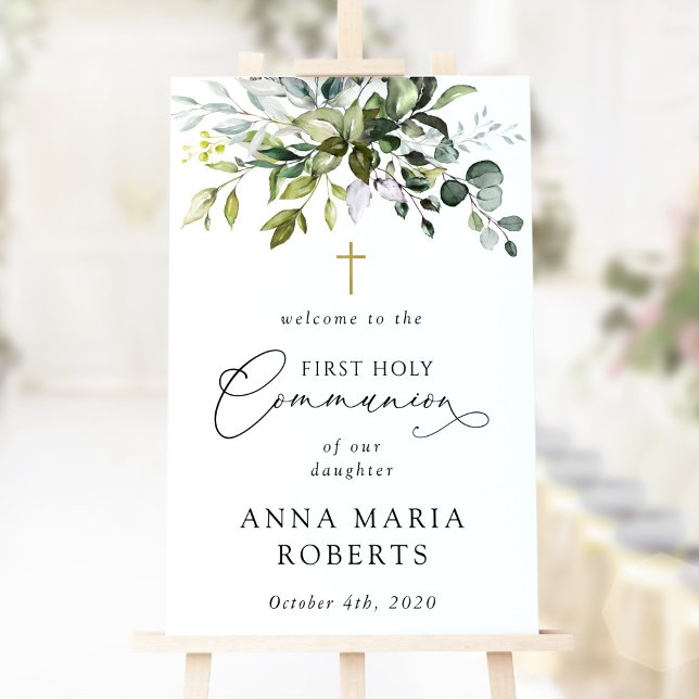 Greenery, Eucalyptus, First Holy Communion Welcome Poster (Von Creator hochgeladen)