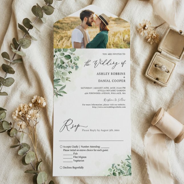 Greenery Eucalyptus Foliage Wedding Foto All In One Einladung (Von Creator hochgeladen)