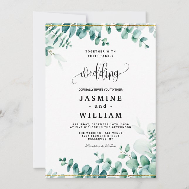 Greenery Eucalyptus Frameborder Wedding Einladung (Vorderseite)