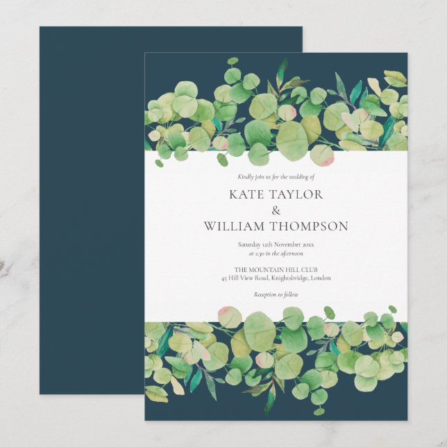 Greenery Eucalyptus Garland Wedding Einladung (Vorne/Hinten)