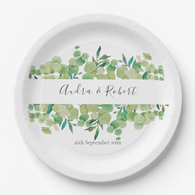 Greenery Eucalyptus Garland Wedding Pappteller (Vorderseite)