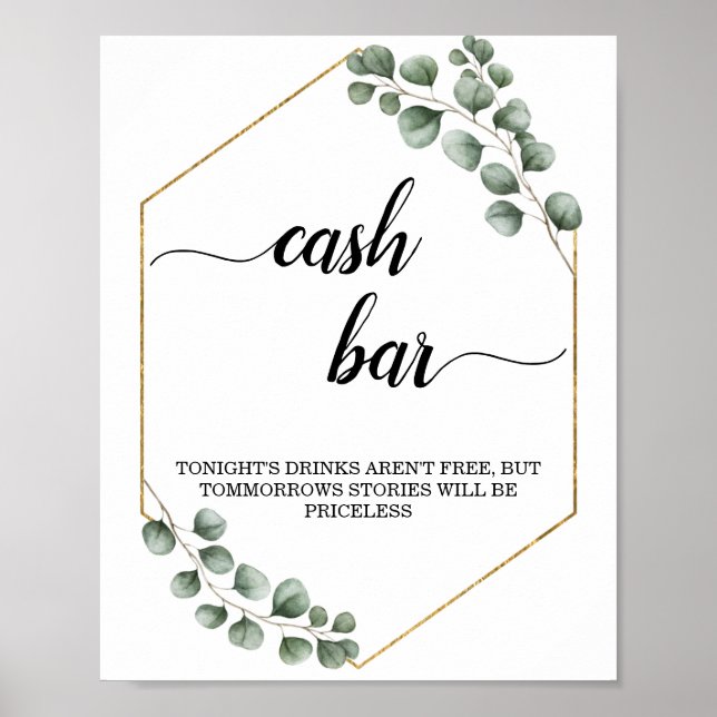 Greenery Eucalyptus Geometric Cash Bar Sign Poster (Vorne)