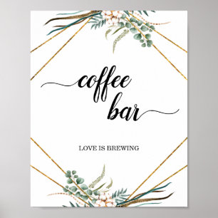 Greenery Eucalyptus Geometric Coffee Bar Sign Poster