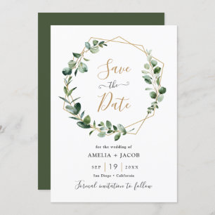 Greenery Eucalyptus Geometric Frame Save the Date Einladung