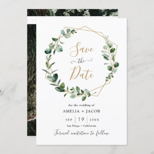 Greenery Eucalyptus Geometric Frame Save the Date Einladung