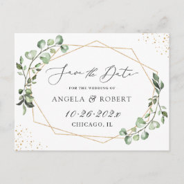 Greenery Eucalyptus Geometric Frame Save the Date Postkarte