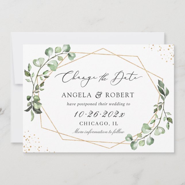 Greenery Eucalyptus Geometric Wedding Save The Date (Vorderseite)