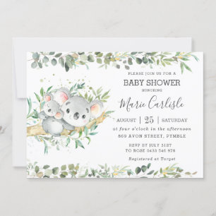 Greenery Eucalyptus Koala Neutral Baby Shower Boy Einladung