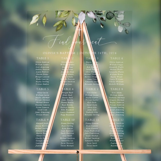 Greenery, Eucalyptus Leaves, Baptism Seating Chart Acrylschild (Neutral)