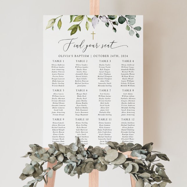 Greenery, Eucalyptus Leaves, Baptism Seating Chart Poster (Von Creator hochgeladen)