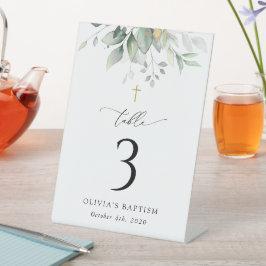 Greenery, Eucalyptus Leaves, Baptism Table Numbers Sockelschild