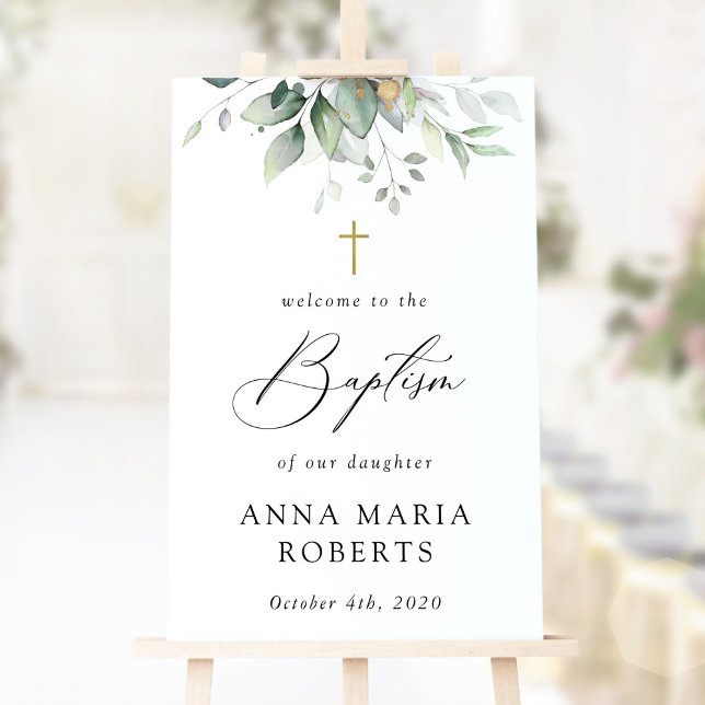 Greenery, Eucalyptus Leaves, Boho, Baptism Welcome Poster (Von Creator hochgeladen)