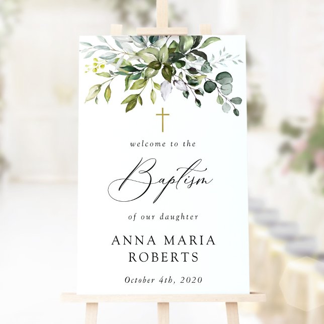 Greenery, Eucalyptus Leaves, Boho, Baptism Welcome Poster (Von Creator hochgeladen)
