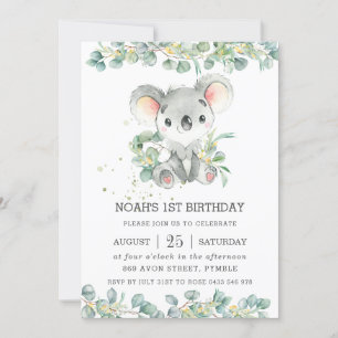 Greenery Eucalyptus Niedlich Koala Geburtstag  Einladung