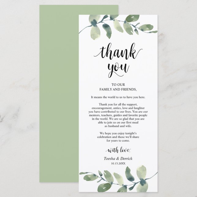 Greenery Eucalyptus Place Einstellung Danke Karte (Vorne/Hinten)