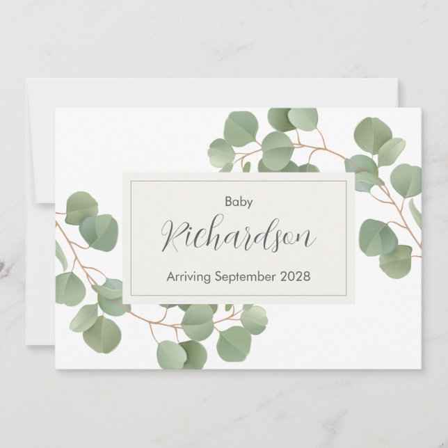 Greenery Eucalyptus Pregnancy Announcement Card Ankündigung (Vorderseite)