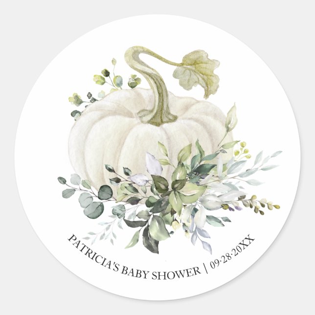 Greenery Eucalyptus Pumpkin Fall Baby Shower Runder Aufkleber (Vorderseite)