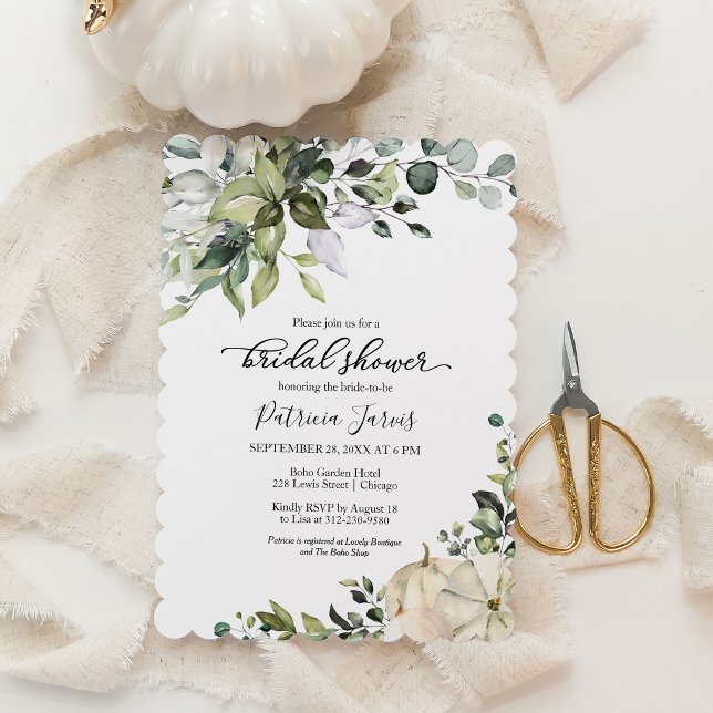 Greenery Eucalyptus Pumpkin Fall Brautparty Einladung (Von Creator hochgeladen)