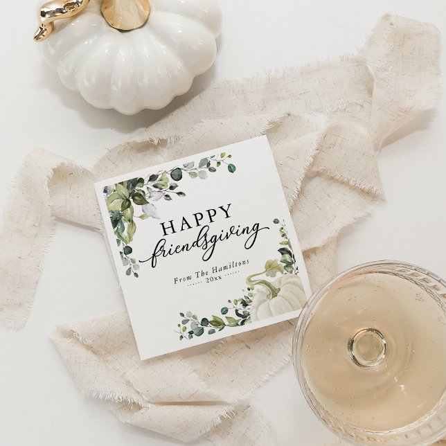 Greenery Eucalyptus Pumpkin Friendsgiving Dinner Serviette (Von Creator hochgeladen)