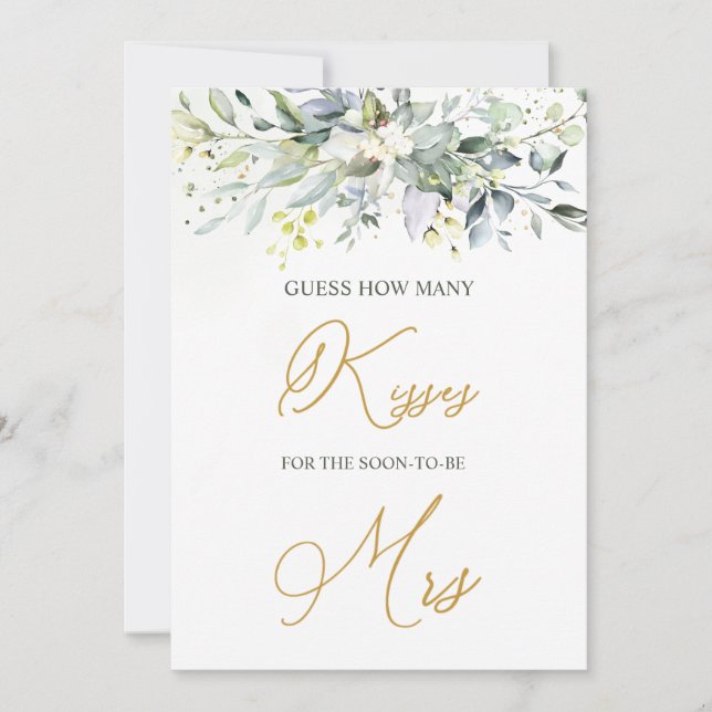 Greenery Eucalyptus rät, wie viele Kisses spielen Einladung (Vorderseite)