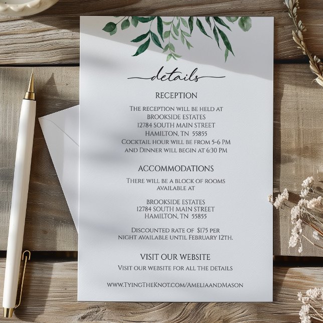 Greenery Eucalyptus Reception Details Card Begleitkarte (Greenery Eucalyptus Reception Details Card)