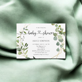 Greenery Eucalyptus Script Heart Baby Shower Einladung
